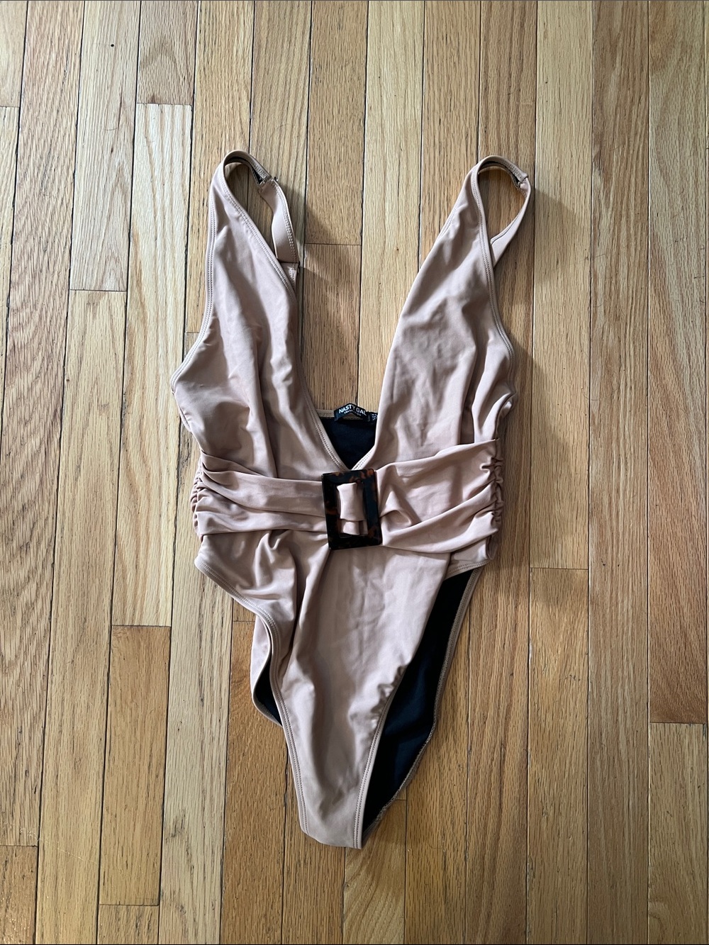 One-Piece Swimsuit in Nude with Buckle Detail